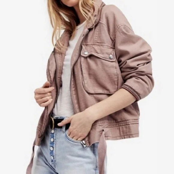 Free people, Flight line bomber light pink/ mauve jacket, size S - Picture 1 of 9